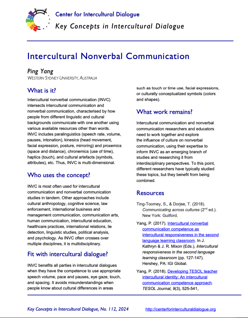 KC112 Intercultural Nonverbal Communication – Center for Intercultural ...